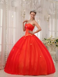 Tulle Red Appliques Sweetheart Quinceanera Dress Beaded
