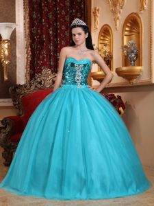 Discount Sweetheart Tulle Blue Sweet 15 Dress with Beading