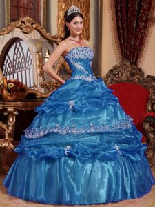 Organza Blue Quinceanera Dress with Appliques and Pick-ups