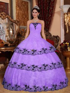 Lace Layers Lilac Organza Appliques Quinceanera Dresses