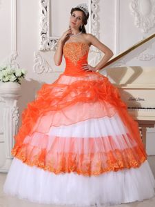 Orange Red and White Appliques Quinceanera Dress under 250