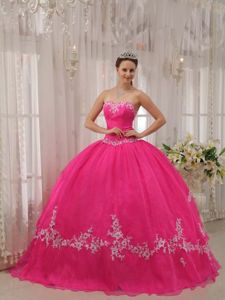 Sweetheart Organza Hot Pink Applique Dress for Quinceanera