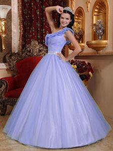 A-line One Shoulder Lilac Tulle Sweet Sixteen Dress Ruched