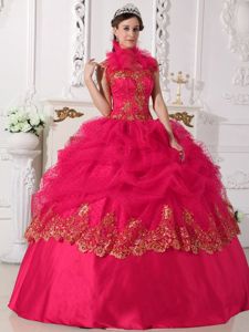 Halter High-neck Appliques Quinceanera Gown in Coral Red for Cape Town Film Fest 2013