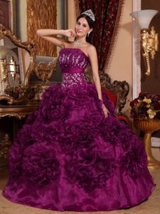 Strapless Appliques Fuchsia Quinceanera Dress with Ruffles