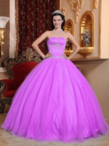 Lavender Strapless Ball Gown Sweet 15 Dresses with Beading
