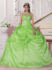 Pleated Sweetheart Beading Spring Green Quinceanera Dresses