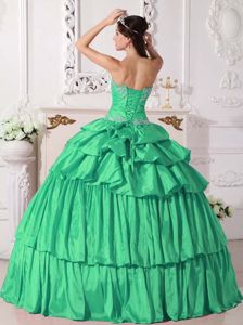 Green Strapless Ruched Detachable Quinceanera Dress with Appliques