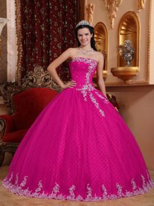 Strapless Ball Gown Appliques Quinceanera Dress in Fuchsia