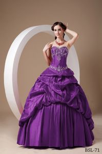 A-line Sweetheart Dresses For a Quinceanera with Embroidery and Beading in Purple