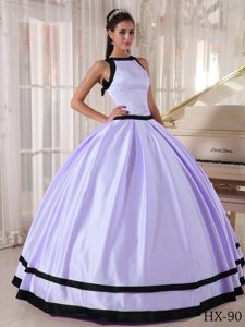 Lilac and Black Bateau Neckline Ball Gown Sweet Sixteen Dresses