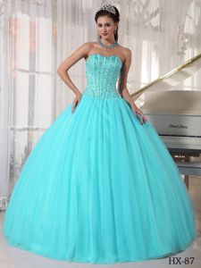 Aqua Blue Ball Gown Sweetheart Beaded Quinceanera Dresses