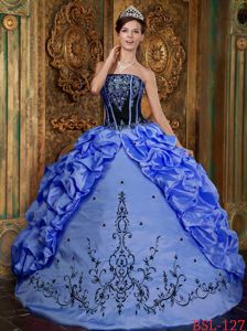 Blue Strapless Embroidery and Pick-ups Sweet Sixteen Dresses