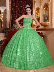 Strapless Green Sequin Ball Gown Sweetheart Quinceanera Dress
