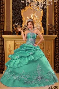 Appliques and Embroidery Sleeveless Teal Beading Quinceanera Dress