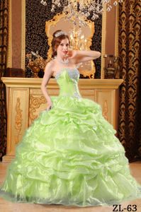Sweetheart Appliques Quinceanera Dress in Yellow Green Ball Gown