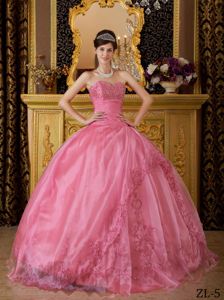 Rose Pink Quinceanera Dresses Sweetheart Floor-length Appliques