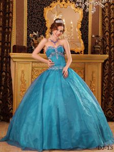 Sweetheart Floor-length Appliques Teal Ball Gown Quinces Dresses