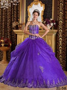 Purple Ball Gown Sweetheart Appliques Dresses For a Quince