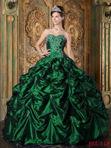 Quinceanera Dress in Green with Sweetheart Beading Picks-ups