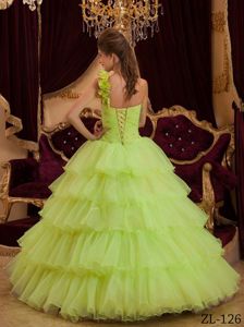 Yellow Green Princess One Shoulder Layered Ruffles Sweet 15 Dresses