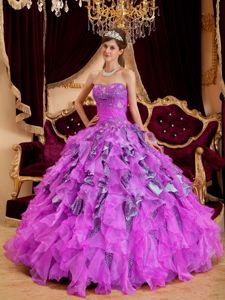 New Leopard and Organza Fuchsia Sweetheart Beaded Dress For Quinceanera