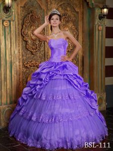 Luxurious Purple Appliques Sweetheart Quinceanera Dress with Layers
