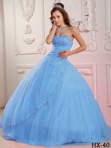 Perfect Sweetheart Tulle Appliques Quincenera Dresses in Baby Blue