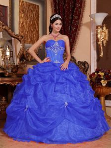 Blue Sweetheart Beading and Appliques Organza Quinceanera Gowns