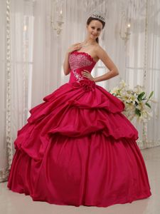 2013 Beading and Hand Made Flower Quinceanera Dress in Coral Red