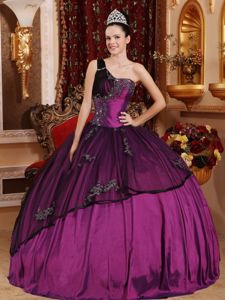 Ruching One Shoulder Purple Quinceaneras Dress with Beading and Appliques
