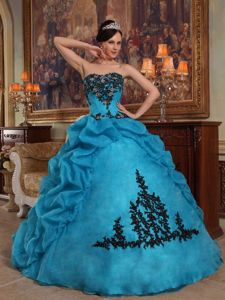 Beading and Pick-ups Blue Appliques Strapless Floor-length Sweet 16 Dresses