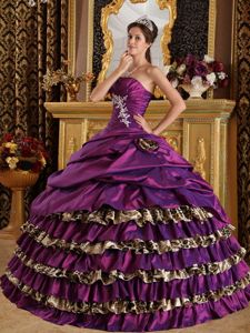 Taffeta and Leopard Quinceanera Dress with Appliques and Hand Made Flowers