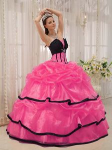 Clearance Beading and Layers Quinceanera Dress in Hot Pink and Black