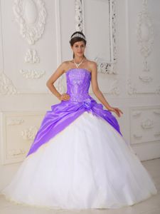 Appliques and Hand Flower Quinceanera Dress in Purple and White