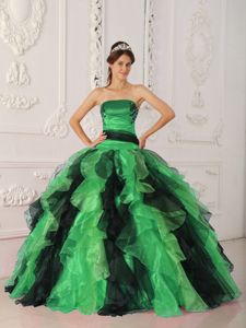 New Style Appliques and Ruffles Multi-color Strapless Dresses Of 15