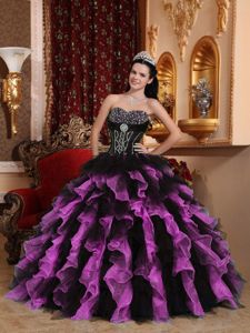 Cheap Beading Sweetheart Organza Quinceanera Dress in Multi-color