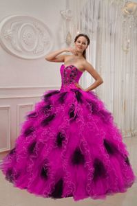 American Idol Beading and Ruche Sweetheart Quinceanera Dress in Hot Pink and Black