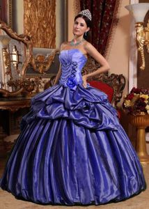 Purple Taffeta Quinceanera Dress with Hand Made Flower and Pick-ups