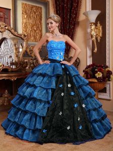 Hand Made Flowers Multi-color Strapless Organza Layers Quinceanera Dress