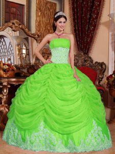 Ruching Strapless Floor-length Beading Quinceanera Dress in Spring Green