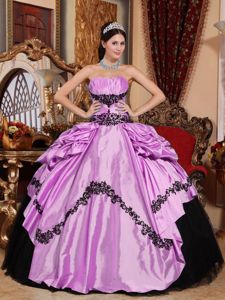 Ruching Strapless Appliques Quinceanera Dress in Lavender and Black