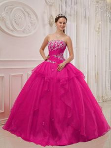 Appliques and Layers Hot Pink Taffeta and Organza Quinceanera Dress