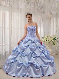 Strapless Taffeta Appliques and Pick-ups Quinceanera Dress in Lilac