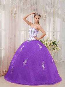 Sweetheart Appliques Sweet Sixteen Quinceanera Dresses in White and Purple