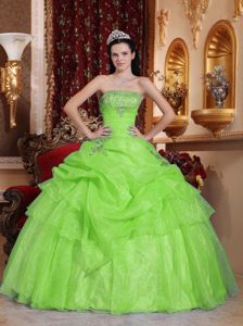 Yellow Green Strapless Quinceanera Dress with Beading and Pick-ups
