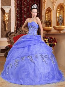 Ruche and Beading Sweetheart Organza Sweet 15 Dresses with Appliques