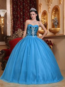 Sweetheart Tulle and Sequins Quinceanera Gowns with Beading and Appliques