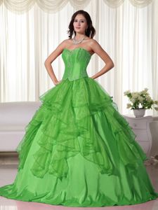 Ruffles and Embroidery Sweetheart Organza Quinceanera Dress in Green