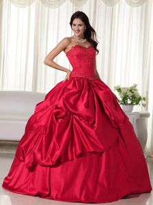 Wine Red Embroidery Sweetheart Strapless Quinceanera Dress with Pick-ups